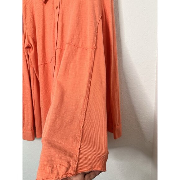 Mod-o-doc Womens Roll Tab Sleeve Orange Shirt Size XL Button Down Lightweight - Picture 4 of 7